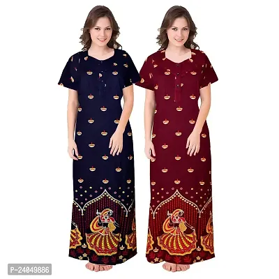 PMK FASHION 100% Cotton Nighty for Women || Long Length Printed Nighty/Maxi/Night Gown/Night Dress/Nightwear Inner  Sleepwear for Women's (Combo Pack of 2)