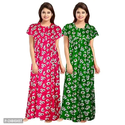 PMK FASHION 100% Cotton Nighty for Women || Long Length Printed Nighty/Maxi/Night Gown/Night Dress/Nightwear Inner  Sleepwear for Women's (Combo Pack of 2)