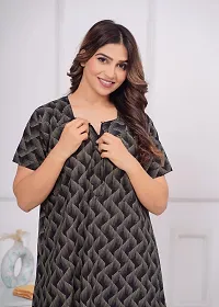 Elegant Black Cotton Printed Nighty For Women-thumb2