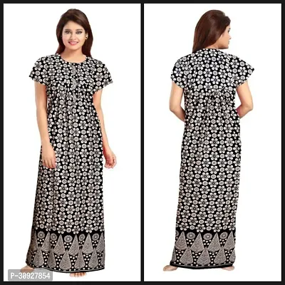 Stylish Black Cotton Blend Printed Nighty For Women-thumb0