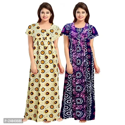 PMK FASHION 100% Cotton Nighty for Women || Long Length Printed Nighty/Maxi/Night Gown/Night Dress/Nightwear Inner  Sleepwear for Women's (Combo Pack of 2)-thumb0