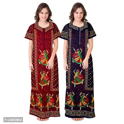 PMK FASHION 100% Cotton Nighty for Women || Long Length Printed Nighty/Maxi/Night Gown/Night Dress/Nightwear Inner  Sleepwear for Women's (Combo Pack of 2)