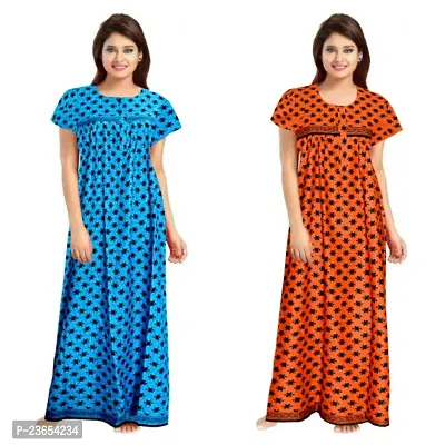 Elegant Cotton Printed Nighty For Women- Pack Of 2-thumb0