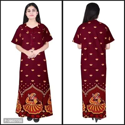 Stylish Maroon Cotton Blend Printed Nighty For Women-thumb0