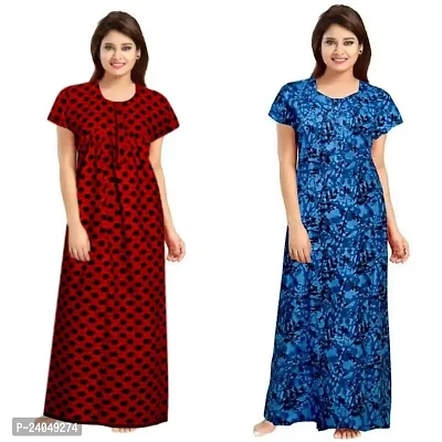 PMK FASHION 100% Cotton Nighty for Women || Long Length Printed Nighty/Maxi/Night Gown/Night Dress/Nightwear Inner  Sleepwear for Women's (Combo Pack of 2)-thumb0