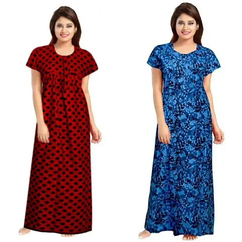 PMK FASHION 100% Nighty for Women || Long Length Nighty/Maxi/Night Gown/Night Dress/Nightwear Inner Sleepwear for Women's (Combo Pack of 2)