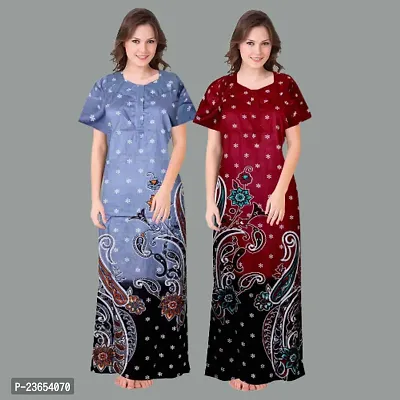 Elegant Cotton Printed Nighty For Women- Pack Of 2-thumb0