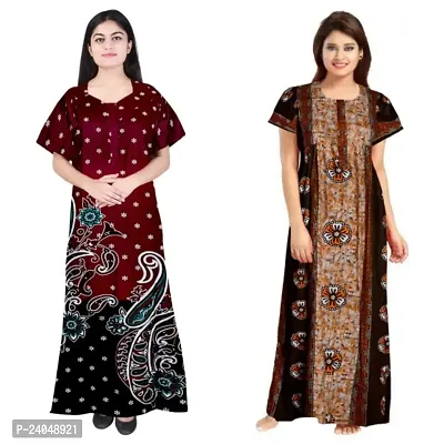 PMK FASHION 100% Cotton Nighty for Women || Long Length Printed Nighty/Maxi/Night Gown/Night Dress/Nightwear Inner  Sleepwear for Women's (Combo Pack of 2)