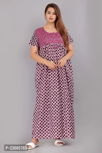 Comfortable Pink Cotton Nightdress For Women-thumb0