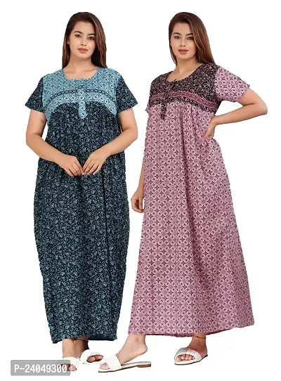 PMK FASHION 100% Cotton Kaftan for Women || Long Length Printed Nighty/Kaftan/Maxi/Night Gown/Night Dress/Nightwear Inner  Sleepwear for Women's (Combo Pack of 2)-thumb0