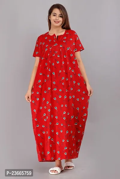 Comfortable Red Cotton Nightdress For Women