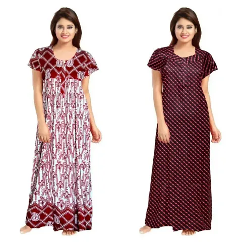 PMK FASHION 100% Cotton Kaftan for Women || Long Length Printed Nighty/Kaftan/Maxi/Night Gown/Nightwear Inner & Sleepwear for Women's (Combo Pack of 2)