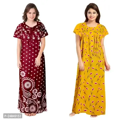 PMK FASHION 100% Cotton Nighty for Women || Long Length Printed Nighty/Maxi/Night Gown/Night Dress/Nightwear Inner  Sleepwear for Women's (Combo Pack of 2)-thumb0