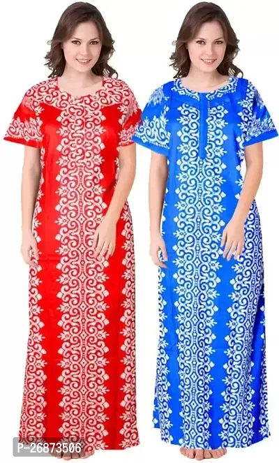 Cotton Printed Nightys For Women Pack Of 2