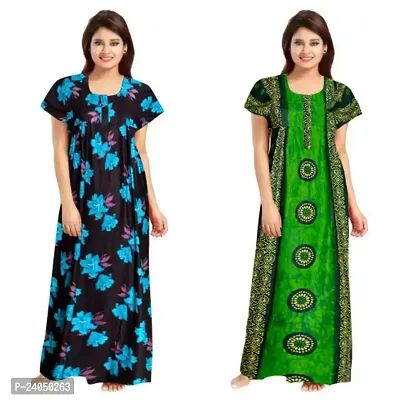 PMK FASHION 100% Cotton Nighty for Women || Long Length Printed Nighty/Maxi/Night Gown/Night Dress/Nightwear Inner  Sleepwear for Women's (Combo Pack of 2)-thumb0