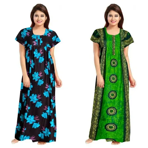 PMK FASHION Women 100% Nighty for Women || Long Length Nighty/Maxi/Night Gown/Night Dress/Nightwear Inner Sleepwear for Women's (Combo Pack of 2)