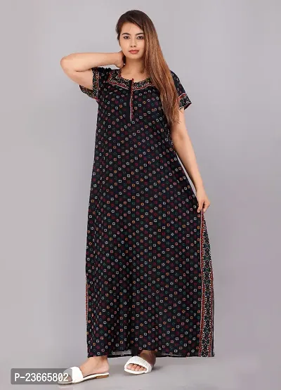 Comfortable Black Cotton Nightdress For Women-thumb3