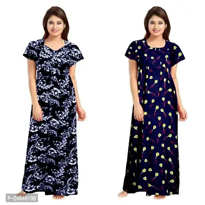 PMK FASHION 100% Cotton Kaftan for Women || Long Length Printed Nighty.,/Kaftan/Maxi/Night Gown/Dress/Nightwear Inner  Sleepwear... for Women's (Combo Pack of 2) Black