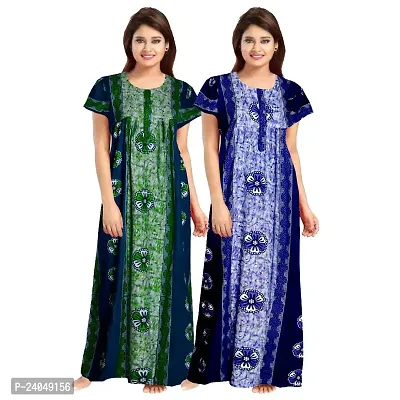 PMK FASHION 100% Cotton Nighty for Women || Long Length Printed Nighty/Maxi/Night Gown/Night Dress/Nightwear Inner  Sleepwear for Women's (Combo Pack of 2)