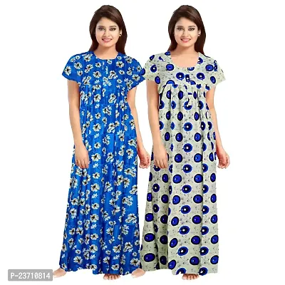 Stylish Multicoloured Cotton Printed Nighty For Women Pack Of 2-thumb0