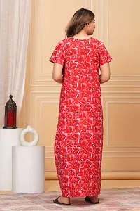 Elegant Red Cotton Printed Nighty For Women-thumb2