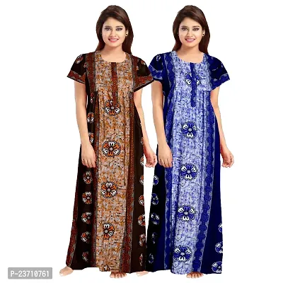 Stylish Multicoloured Cotton Printed Nighty For Women Pack Of 2-thumb0