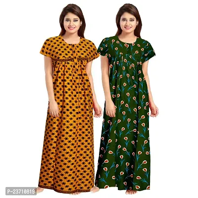 Stylish Multicoloured Cotton Printed Nighty For Women Pack Of 2-thumb0