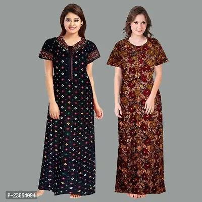 Elegant Cotton Printed Nighty For Women- Pack Of 2