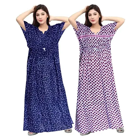 Stylish Cotton Kaftan Nighty/Nightdress For Women Pack Of 2