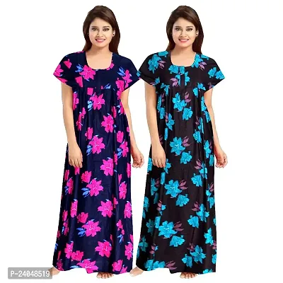 PMK FASHION 100% Cotton Nighty for Women || Long Length Printed Nighty/Maxi/Night Gown/Night Dress/Nightwear Inner  Sleepwear for Women's (Combo Pack of 2)