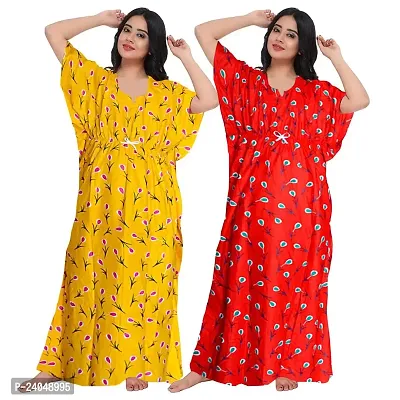 PMK FASHION 100% Cotton Kaftan for Women || Long Length Printed Nighty/Kaftan/Maxi/Night Gown/Night Dress/Nightwear Inner  Sleepwear for Women's (Combo Pack of 2)