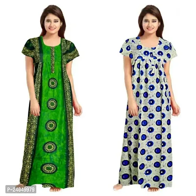 PMK FASHION 100% Cotton Nighty for Women || Long Length Printed Nighty/Maxi/Night Gown/Night Dress/Nightwear Inner  Sleepwear for Women's (Combo Pack of 2)