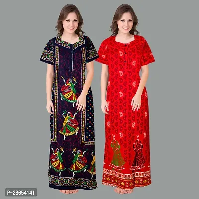 Elegant Cotton Printed Nighty For Women- Pack Of 2