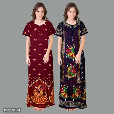 Elegant Cotton Printed Nighty For Women- Pack Of 2