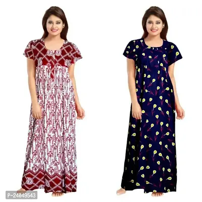 PMK FASHION 100% Cotton Kaftan for Women || Long Length Printed Nighty/Kaftan/Maxi/Night Gown/Night Dress/Nightwear Inner  Sleepwear for Women's (Combo Pack of 2)