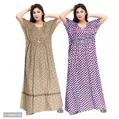 PMK FASHION 100% Cotton Kaftan for Women || Long Length Printed Nighty/Kaftan/Maxi/Night Gown/Night Dress/Nightwear Inner  Sleepwear for Women's (Combo Pack of 2)-thumb0