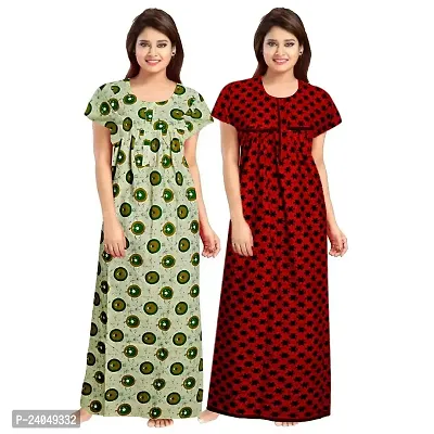 PMK FASHION 100% Cotton Nighty for Women || Long Length Printed Nighty/Maxi/Night Gown/Night Dress/Nightwear Inner  Sleepwear for Women's (Combo Pack of 2)