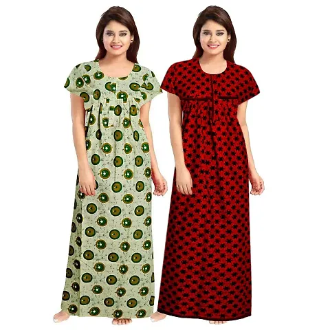 HOORANI Enterprises 100% Cotton Nighty for Women || Long Length Printed Nighty/Maxi/Night Gown/Night Dress/Nightwear Inner & Sleepwear for Women's (Combo Pack of 2)