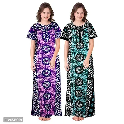 PMK FASHION 100% Cotton Nighty for Women || Long Length Printed Nighty/Maxi/Night Gown/Night Dress/Nightwear Inner  Sleepwear for Women's (Combo Pack of 2)