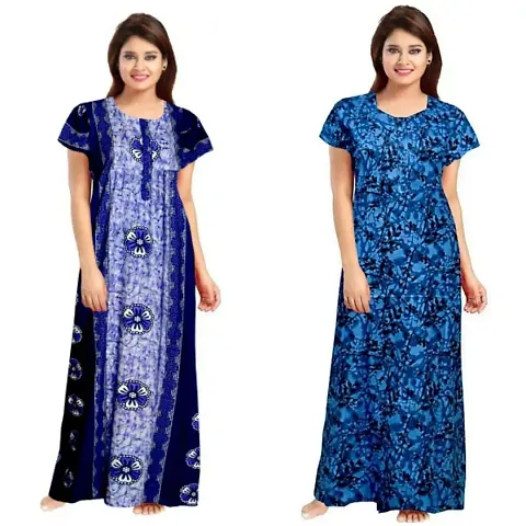 PMK FASHION 100% Cotton Nighty for Women || Long Length Printed Nighty/Maxi/Night Gown/Night Dress/Nightwear Inner & Sleepwear for Women's (Combo Pack of 2)