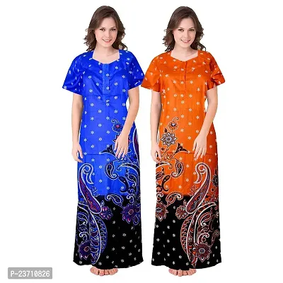 Stylish Multicoloured Cotton Printed Nighty For Women Pack Of 2