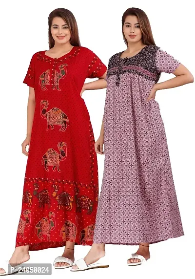 PMK FASHION 100% Cotton Kaftan for Women || Long Length Printed Nighty/Kaftan/Maxi/Night Gown/Night Dress/Nightwear Inner  Sleepwear for Women's (Combo Pack of 2)-thumb0