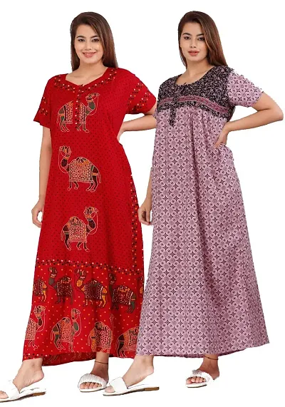 PMK FASHION 100% Kaftan for Women || Long Length Nighty/Kaftan/Maxi/Night Gown/Night Dress/Nightwear Inner Sleepwear for Women's (Combo Pack of 2)