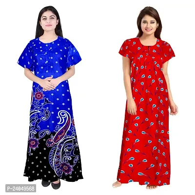 PMK FASHION 100% Cotton Kaftan for Women || Long Length Printed Nighty/Kaftan/Maxi/Night Gown/Night Dress/Nightwear Inner  Sleepwear for Women's (Combo Pack of 2)