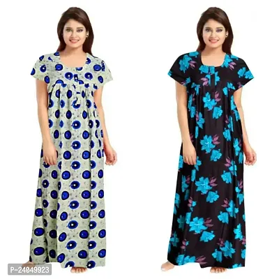 PMK FASHION 100% Cotton Nighty for Women || Long Length Printed Nighty/Maxi/Night Gown/Night Dress/Nightwear Inner  Sleepwear for Women's (Combo Pack of 2)