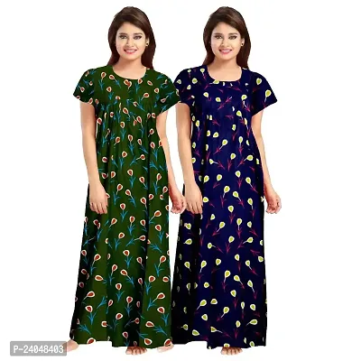 PMK FASHION 100% Cotton Nighty for Women || Long Length Printed Nighty/Maxi/Night Gown/Night Dress/Nightwear Inner  Sleepwear for Women's (Combo Pack of 2)-thumb0