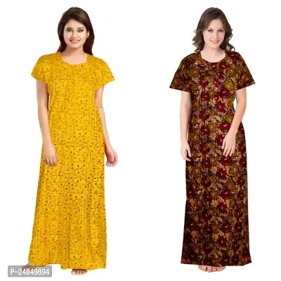 PMK FASHION 100% Cotton Nighty for Women || Long Length Printed Nighty/Maxi/Night Gown/Night Dress/Nightwear Inner  Sleepwear for Women's (Combo Pack of 2)-thumb0