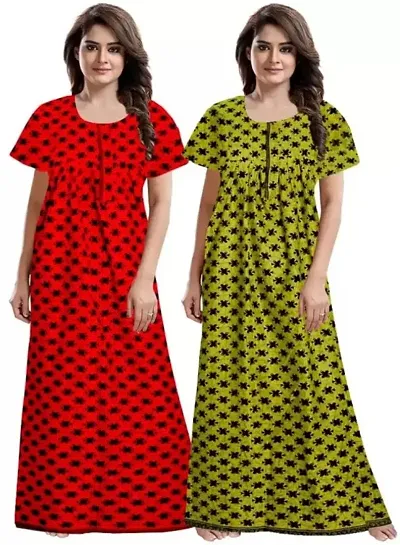 Lorina Women's 100% Cotton Printed Attractive Maxi Maternity Wear Comfortable Nightdresses ( Combo Pack of 2 PCs.)