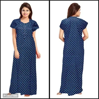 Stylish Blue Cotton Blend Printed Nighty For Women-thumb0