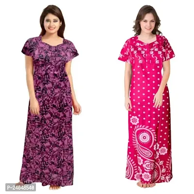 PMK FASHION 100% Cotton Nighty for Women || Long Length Printed Nighty/Maxi/Night Gown/Night Dress/Nightwear Inner  Sleepwear for Women's (Combo Pack of 2)-thumb0